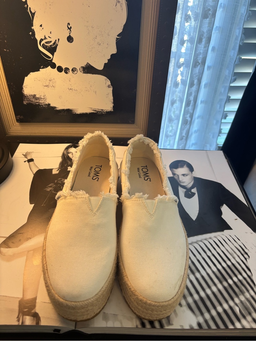 Toms Men’s Cream Canvas Frayed Espadrille Slip-Ons